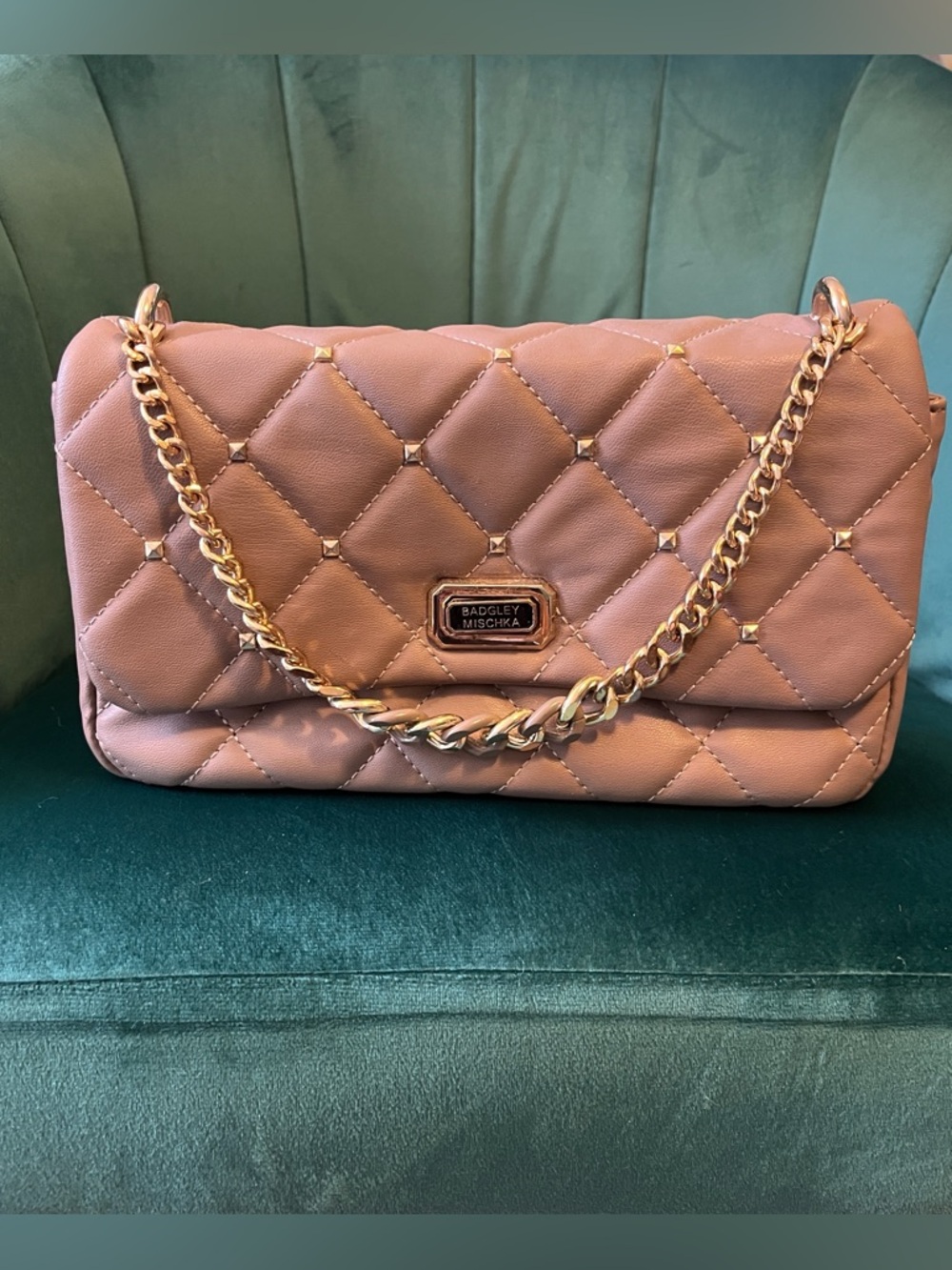 Badgley Mischka Tan Studded Quilt Bag